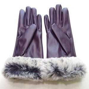 Vegan Leather Gloves with faux Rabbit fur trim and soft velvet lining.